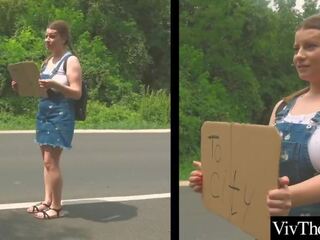 Bewitching lesbian picks up sexy hitch hiker and fucks her adult film videos