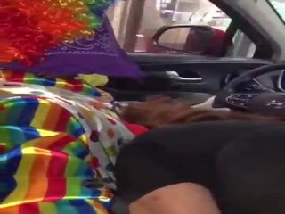 Clown gets manhood sucked while ordering food