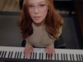 Music is fun when a student has no panties | piano lessons | dirty clip with Teacher | cum on face