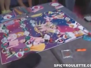 8 college teens play entertaining board game and fuck