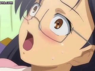 Anime -val szemüveg dörzsölés neki cicik