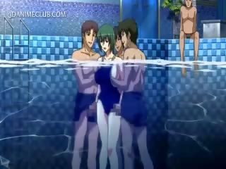 Drie heet naar trot studs neuken een koket anime onder water-