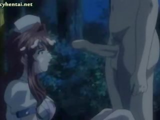 Hentai nurse taking a dong in forest