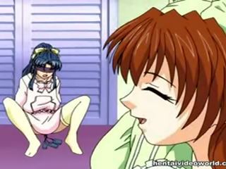 Pleasant manga tüdrukud sisse a lewd orgia lezbo istung