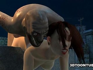 Busty 3D cartoon divinity getting fucked hard by a zombie