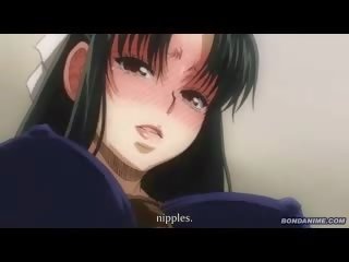 Tied up and blindfold hentai gets handjob and phot